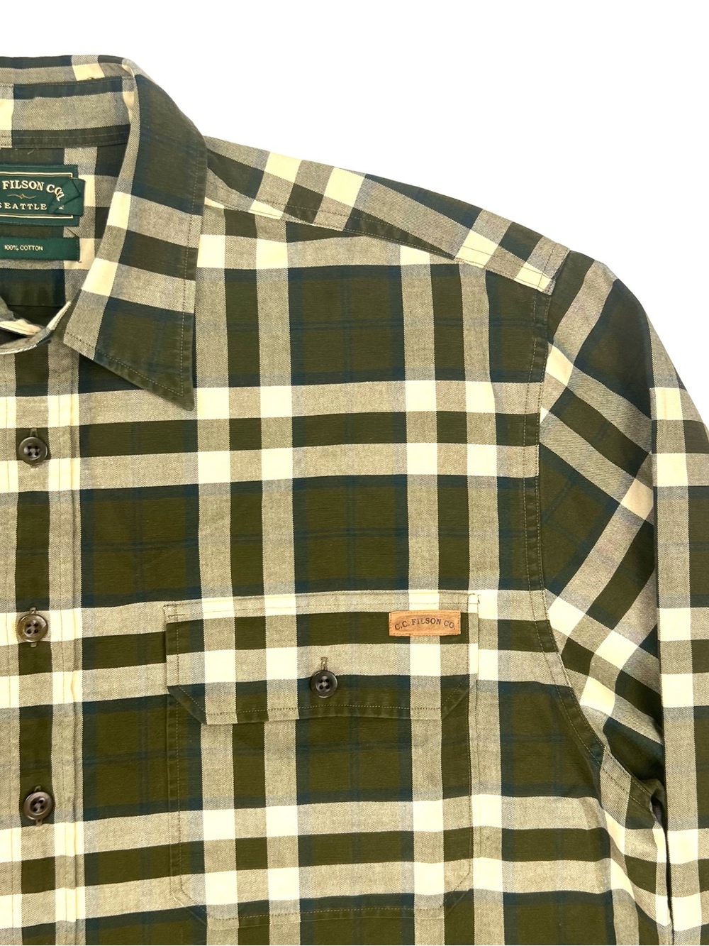 CC Filson Mens Long Sleeve Button Up Shirt Check Brown White Size XL Cotton - Picture 3 of 12